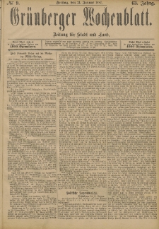 Grünberger Wochenblatt: Zeitung für Stadt und Land, No. 9. (21. Januar 1887)