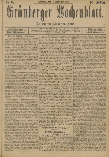 Grünberger Wochenblatt: Zeitung für Stadt und Land, No. 15. (4. Februar 1887)