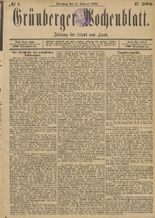 Grünberger Wochenblatt: Zeitung für Stadt und Land, No. 1. (1. Januar 1891)