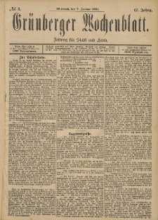 Grünberger Wochenblatt: Zeitung für Stadt und Land, No. 3. (7. Januar 1891)