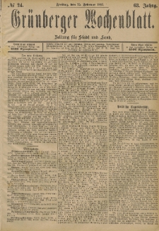 Grünberger Wochenblatt: Zeitung für Stadt und Land, No. 24. (25. Februar 1887)