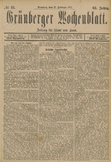 Grünberger Wochenblatt: Zeitung für Stadt und Land, No. 25. (27. Februar 1887)