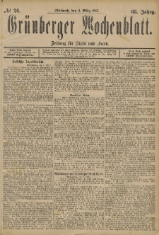 Grünberger Wochenblatt: Zeitung für Stadt und Land, No. 26. (2. März 1887)