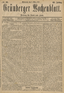 Grünberger Wochenblatt: Zeitung für Stadt und Land, No. 29. (9. März 1887)