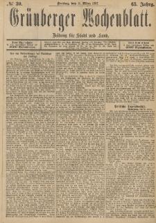 Grünberger Wochenblatt: Zeitung für Stadt und Land, No. 30. (11. März 1887)
