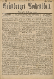 Grünberger Wochenblatt: Zeitung für Stadt und Land, No. 34. (20. März 1887)