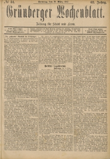 Grünberger Wochenblatt: Zeitung für Stadt und Land, No. 34. (20. März 1887)