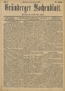 Grünberger Wochenblatt: Zeitung für Stadt und Land, No. 5. (11. Januar 1891)