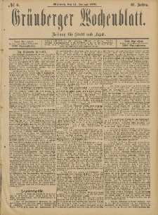 Grünberger Wochenblatt: Zeitung für Stadt und Land, No. 6. (14. Januar 1891)