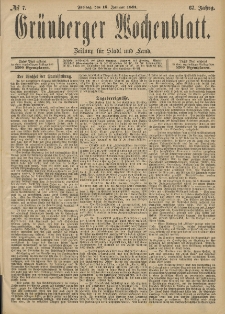 Gr&uuml;nberger Wochenblatt: Zeitung f&uuml;r Stadt und Land, No. 7. (16. Januar 1891)