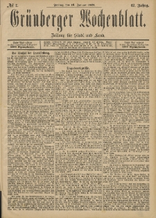 Grünberger Wochenblatt: Zeitung für Stadt und Land, No. 7. (16. Januar 1891)
