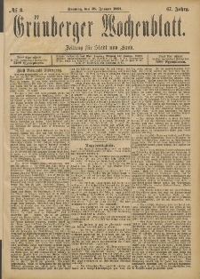 Grünberger Wochenblatt: Zeitung für Stadt und Land, No. 8. (18. Januar 1891)