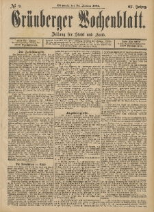 Grünberger Wochenblatt: Zeitung für Stadt und Land, No. 9. (21. Januar 1891)