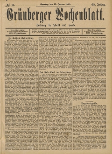 Grünberger Wochenblatt: Zeitung für Stadt und Land, No. 11. (25. Januar 1891)