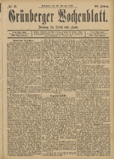 Grünberger Wochenblatt: Zeitung für Stadt und Land, No. 12. (28. Januar 1891)