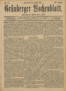 Grünberger Wochenblatt: Zeitung für Stadt und Land, No. 13. (30. Januar 1891)