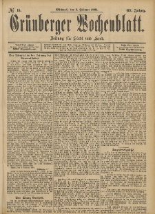 Grünberger Wochenblatt: Zeitung für Stadt und Land, No. 15. (4. Februar 1891)