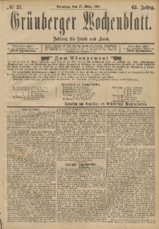 Grünberger Wochenblatt: Zeitung für Stadt und Land, No. 37. (27. März 1887)