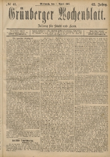 Grünberger Wochenblatt: Zeitung für Stadt und Land, No. 41. (6. April 1887)