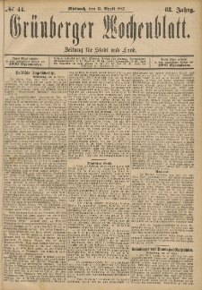 Grünberger Wochenblatt: Zeitung für Stadt und Land, No. 44. (13. April 1887)