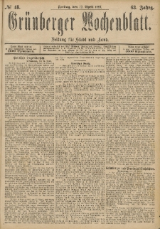 Grünberger Wochenblatt: Zeitung für Stadt und Land, No. 48. (22. April 1887)