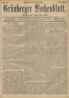 Grünberger Wochenblatt: Zeitung für Stadt und Land, No. 50. (27. April 1887)