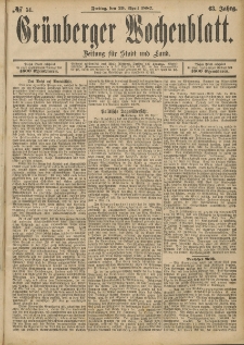 Grünberger Wochenblatt: Zeitung für Stadt und Land, No. 51. (29. April 1887)
