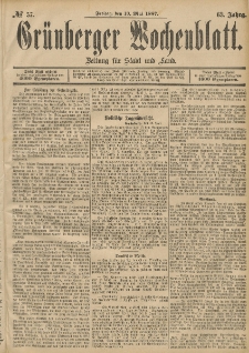 Grünberger Wochenblatt: Zeitung für Stadt und Land, No. 57. (13. Mai 1887)