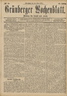 Grünberger Wochenblatt: Zeitung für Stadt und Land, No. 59. (18. Mai 1887)