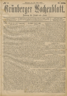 Grünberger Wochenblatt: Zeitung für Stadt und Land, No. 62. (25. Mai 1887)