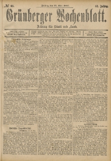 Grünberger Wochenblatt: Zeitung für Stadt und Land, No. 63. (27. Mai 1887)