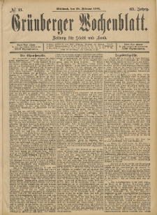 Grünberger Wochenblatt: Zeitung für Stadt und Land, No. 21. (18. Februar 1891)