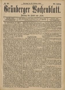 Grünberger Wochenblatt: Zeitung für Stadt und Land, No. 23. (22. Februar 1891)