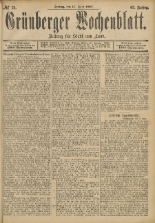 Grünberger Wochenblatt: Zeitung für Stadt und Land, No. 72. (17. Juni 1887)
