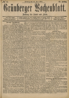 Grünberger Wochenblatt: Zeitung für Stadt und Land, No. 73. (19. Juni 1887)