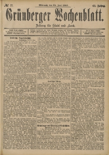 Grünberger Wochenblatt: Zeitung für Stadt und Land, No. 77. (29. Juni 1887)