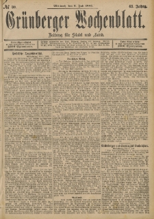 Grünberger Wochenblatt: Zeitung für Stadt und Land, No. 80. (6. Juli 1887)