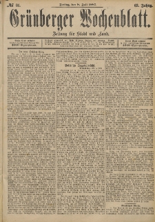 Grünberger Wochenblatt: Zeitung für Stadt und Land, No. 81. (8. Juli 1887)