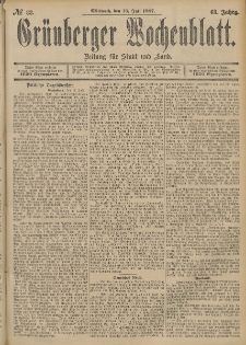Grünberger Wochenblatt: Zeitung für Stadt und Land, No. 83. (13. Juli 1887)