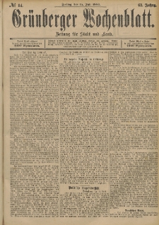 Grünberger Wochenblatt: Zeitung für Stadt und Land, No. 84. (15. Juli 1887)