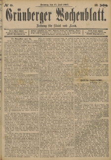 Grünberger Wochenblatt: Zeitung für Stadt und Land, No. 85. (17. Juli 1887)
