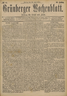 Grünberger Wochenblatt: Zeitung für Stadt und Land, No. 87. (22. Juli 1887)