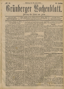 Grünberger Wochenblatt: Zeitung für Stadt und Land, No. 88. (24. Juli 1887)