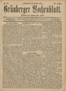 Grünberger Wochenblatt: Zeitung für Stadt und Land, No. 24. (25. Februar 1891)