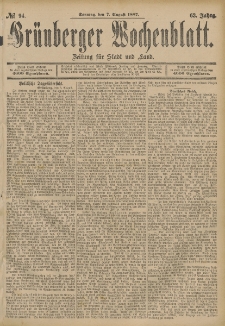 Grünberger Wochenblatt: Zeitung für Stadt und Land, No. 94. (7. August 1887)