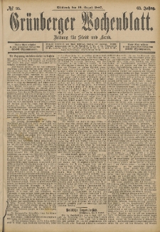 Grünberger Wochenblatt: Zeitung für Stadt und Land, No. 95. (10. August 1887)