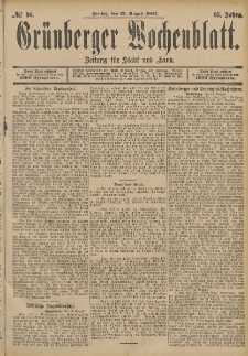 Grünberger Wochenblatt: Zeitung für Stadt und Land, No. 96. (12. August 1887)