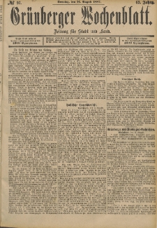 Grünberger Wochenblatt: Zeitung für Stadt und Land, No. 97. (14. August 1887)