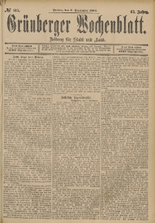 Grünberger Wochenblatt: Zeitung für Stadt und Land, No. 105. (2. September 1887)