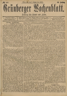 Grünberger Wochenblatt: Zeitung für Stadt und Land, No. 107. (7. September 1887)